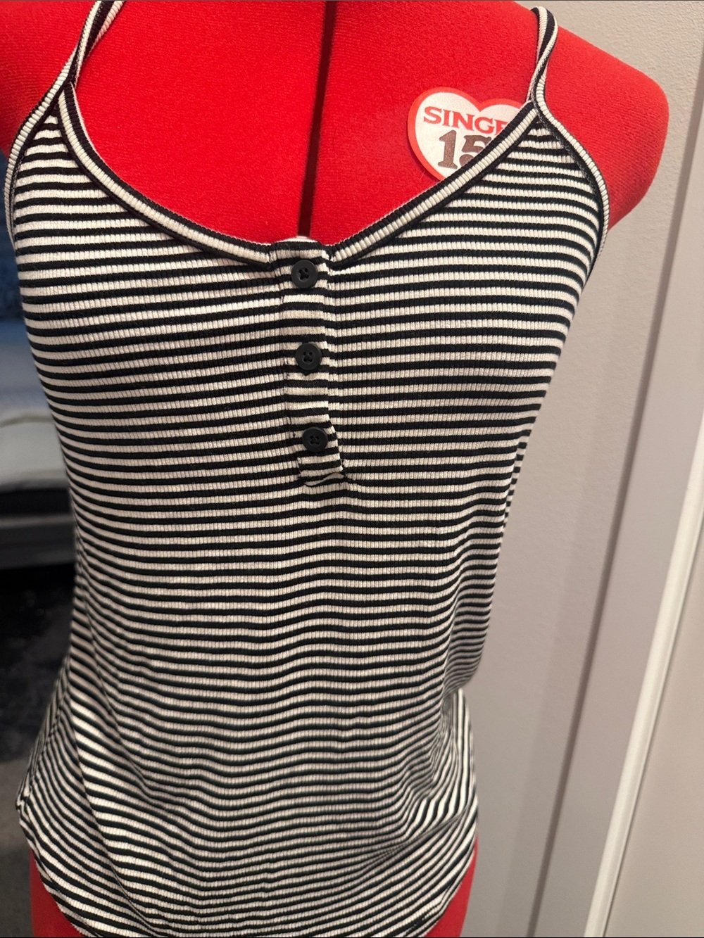 Madewell Black & White Striped Ribbed Button-Front Cami